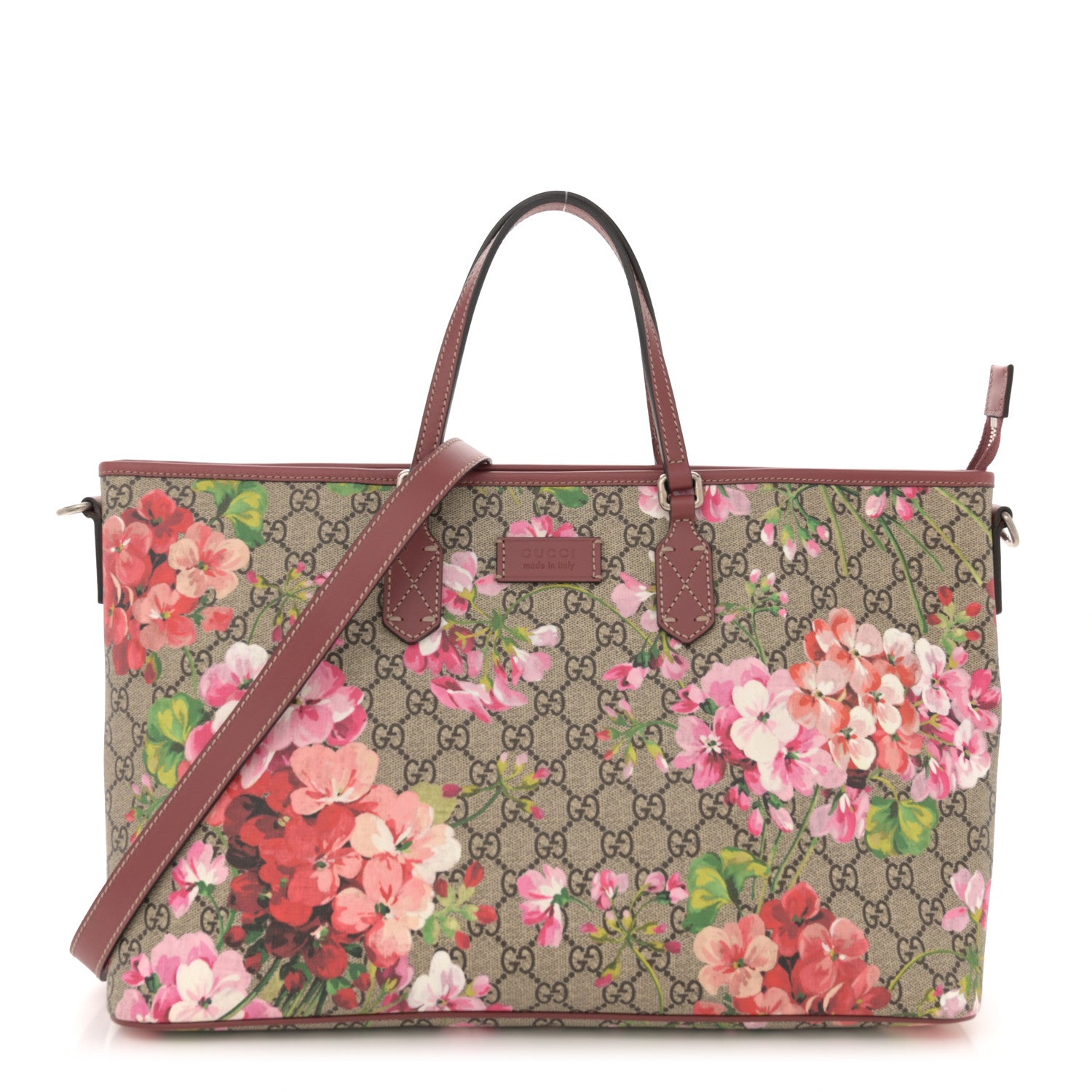 Gucci GG Supreme Monogram Blooms Medium Zippered Tote Beige Multicolor Dry Rose 1 of 12