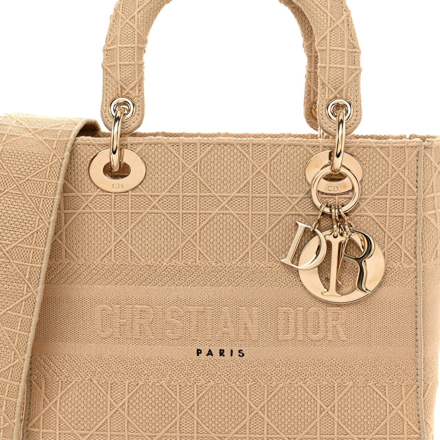 Christian Dior Canvas Embroidered Medium Lady D-Lite Beige 8 of 11