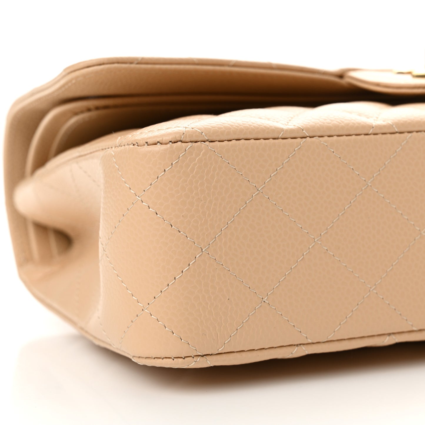 Caviar Quilted Medium Double Flap Beige