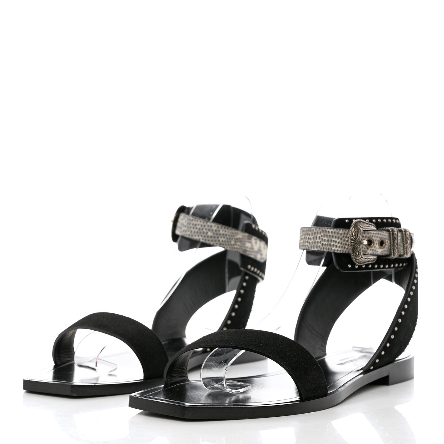 Suede Lizard Flat Sandals 38.5 Black