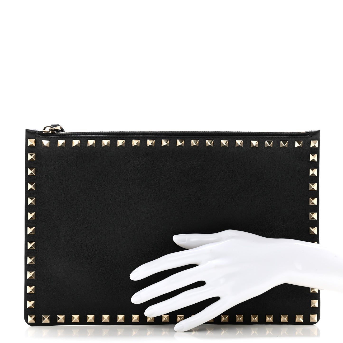 Vitello Large Rockstud Zip Pouch Black