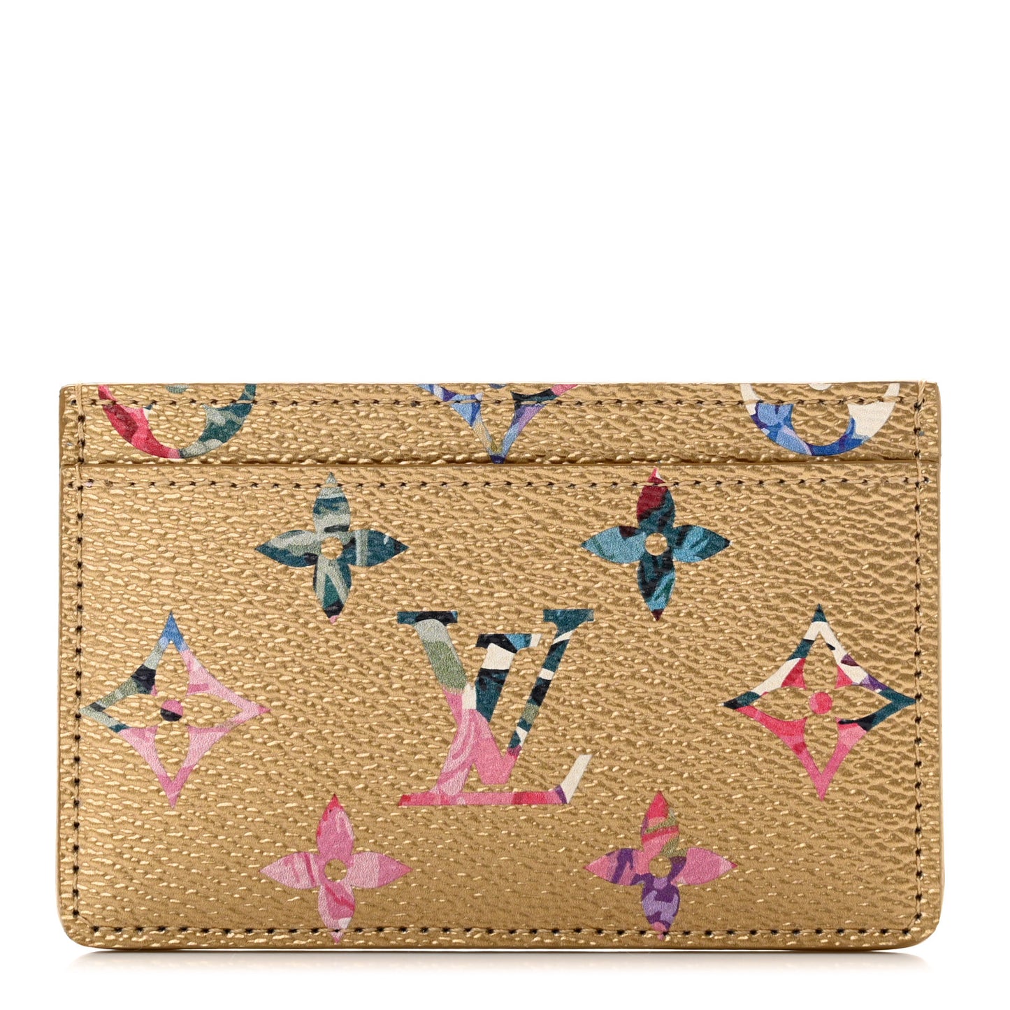 Metallic Monogram LV Garden Card Holder Gold