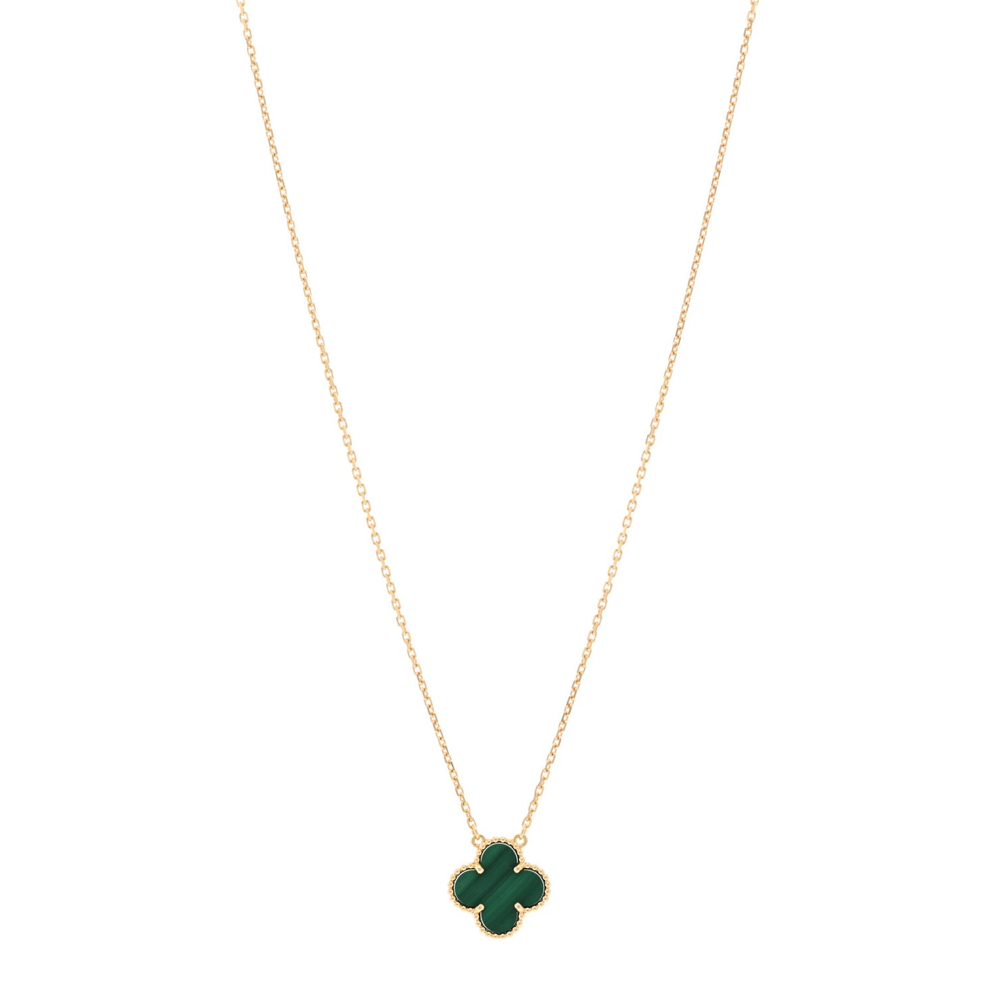 18K Yellow Gold Malachite Vintage Alhambra Pendant Necklace