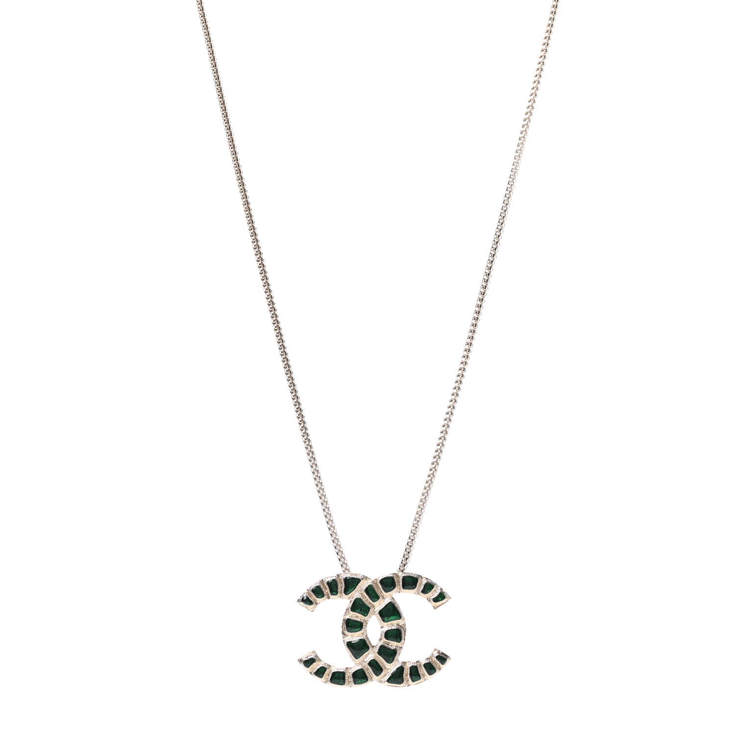 Chanel Resin Along The Nile CC Pendant Necklace Gold Green 1 of 5