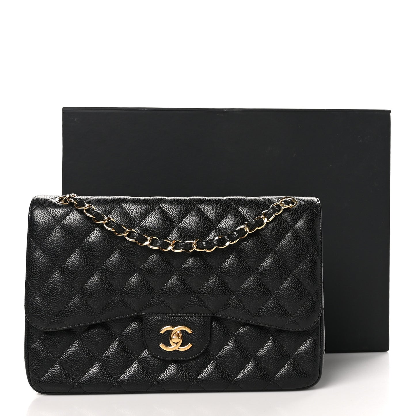 Caviar Quilted Jumbo Double Flap Black