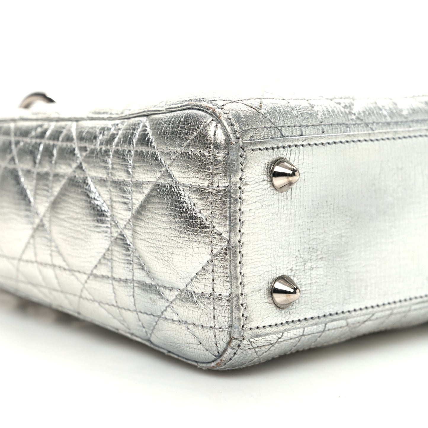 Metallic Grained Calfskin Cannage Small Lucky Badges My Lady Dior Silver