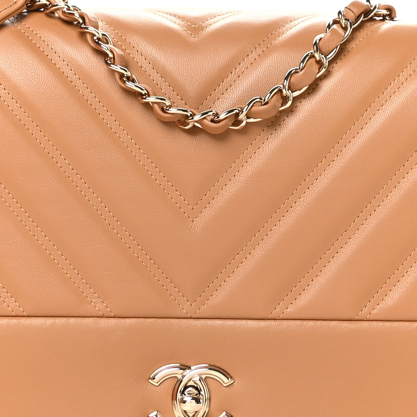 Lambskin Chevron Quilted Flap Camel