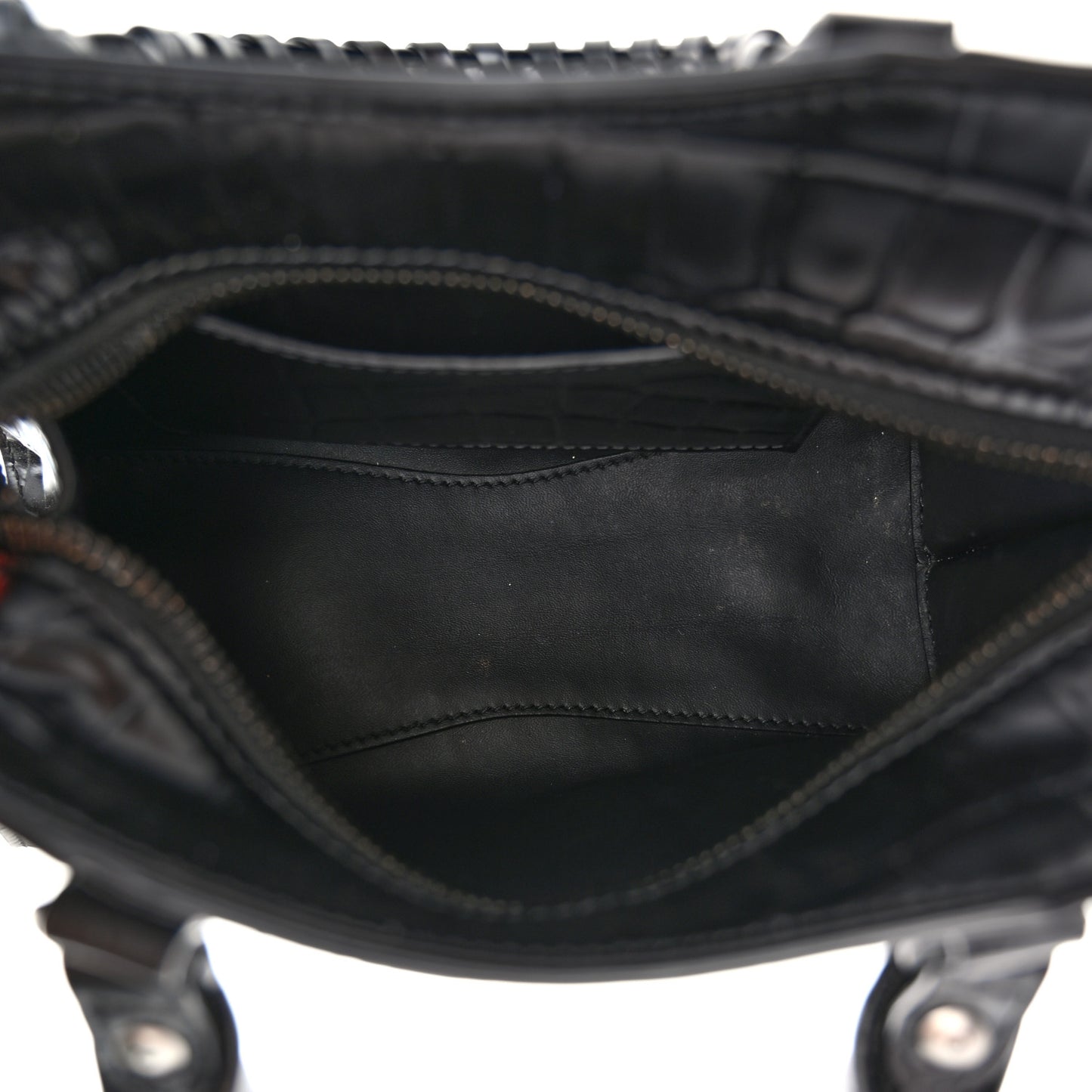 Semi Shiny Calfskin Crocodile Embossed Neo Classic Black Hardware Mini City Black