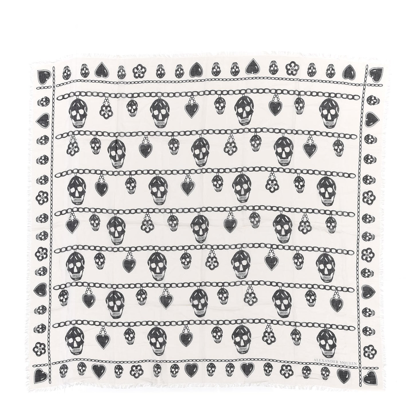 Modal Skull Heart And Chain Scarf Grey Black