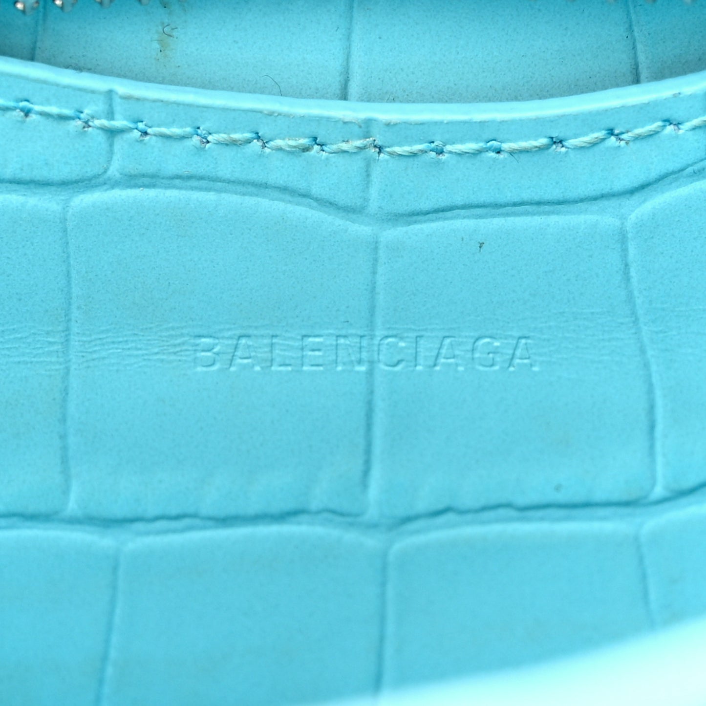 Calfskin Crocodile Embossed Neo Classic Silver Hardware Nano City Crossbody Azur