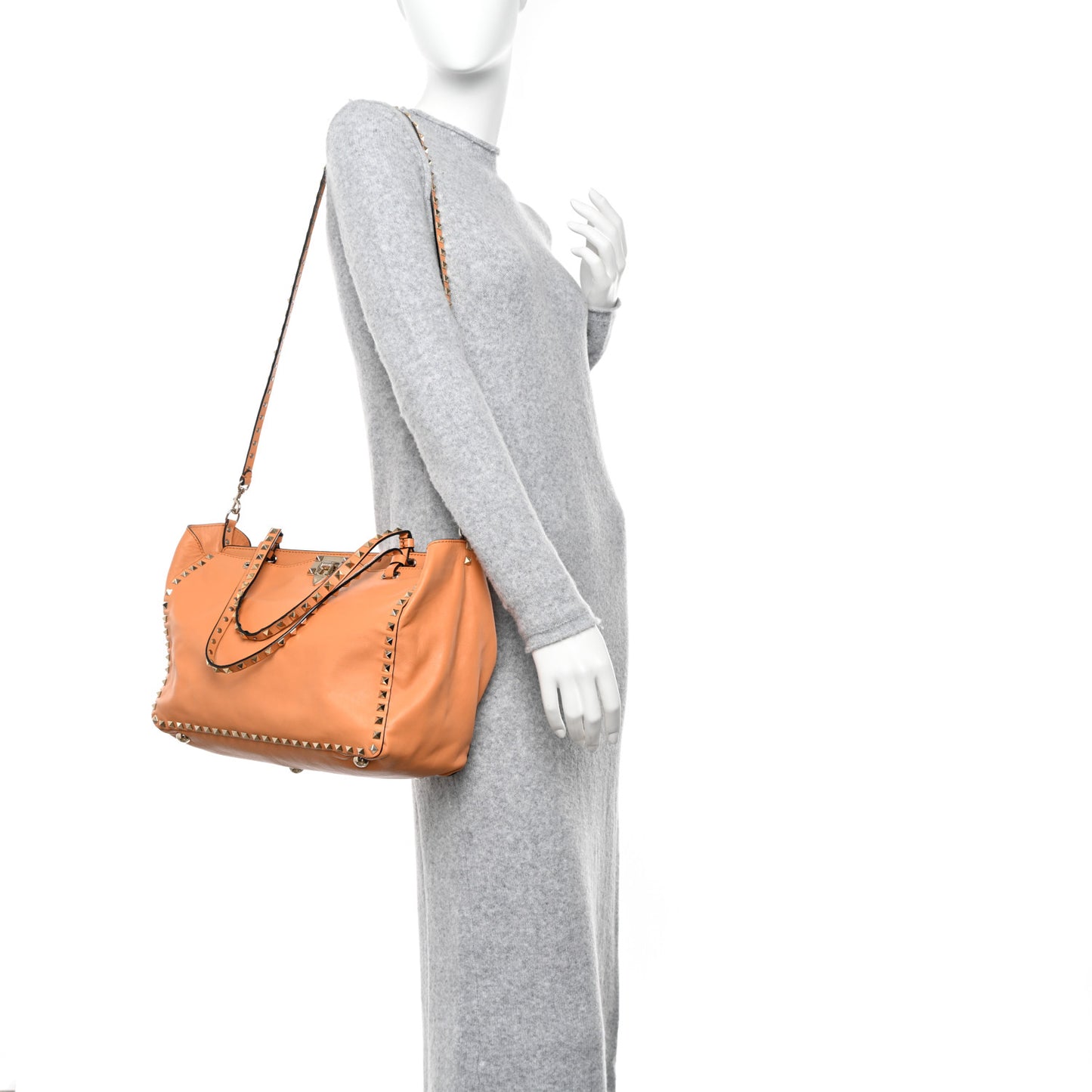 Vitello Medium Rockstud Tote Orange Fluo
