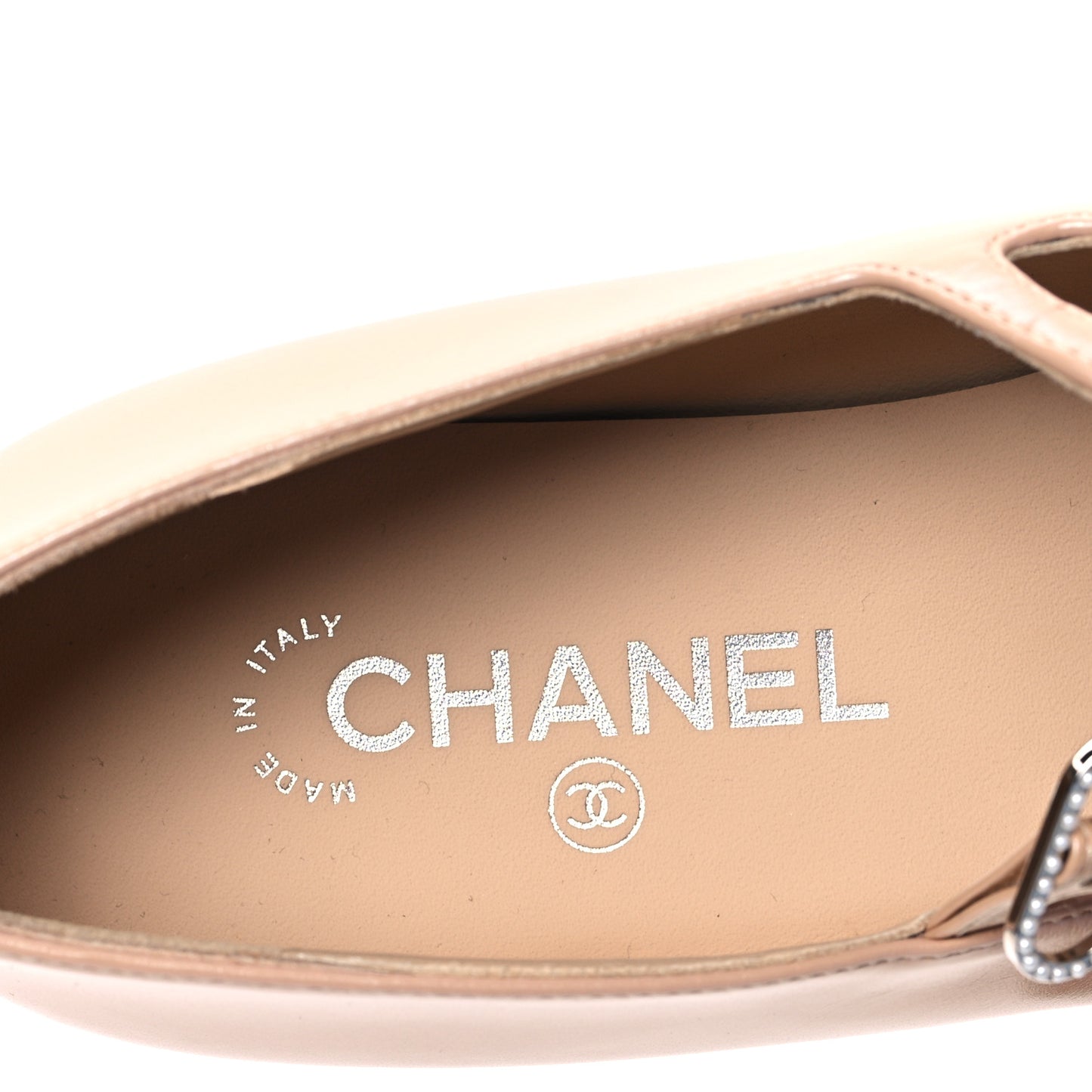 Lambskin Grosgrain Pearl Mary Jane Flats 39 Beige Black
