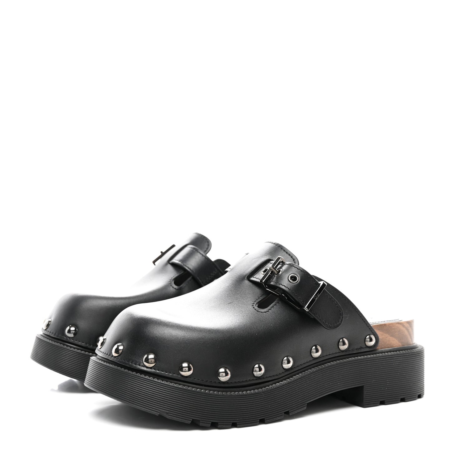 Calfskin Diorquake Buckled Lug Sole 15mm Clogs 37 Black