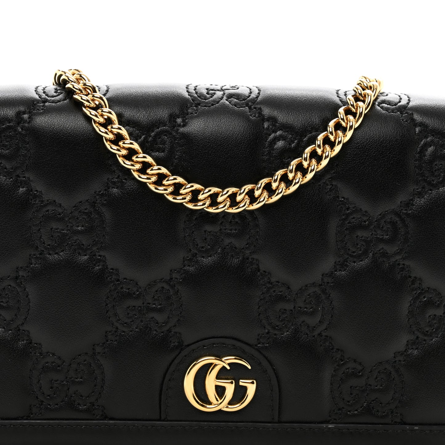 Calfskin GG Matelasse Chain Wallet Black