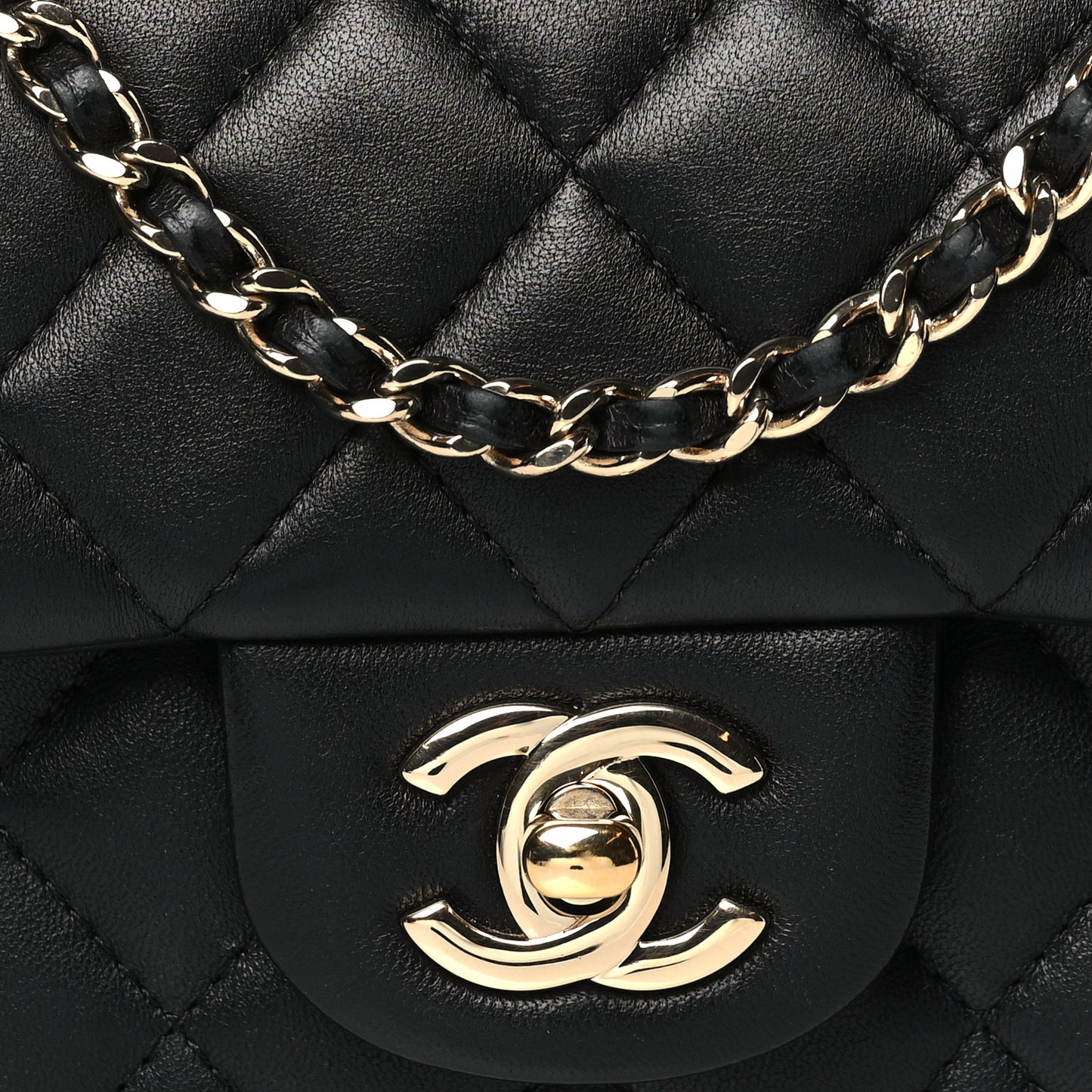 Lambskin Quilted Mini Top Handle Rectangular Flap Black