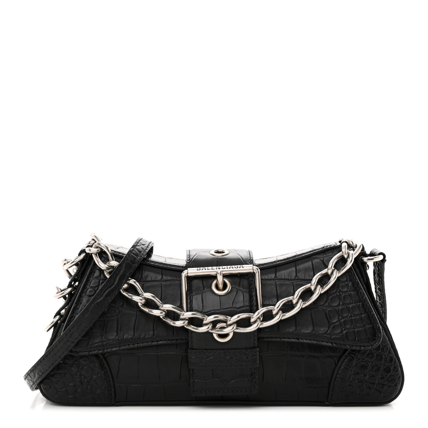 Calfskin Crocodile Embossed Small Lindsay Shoulder Bag Black