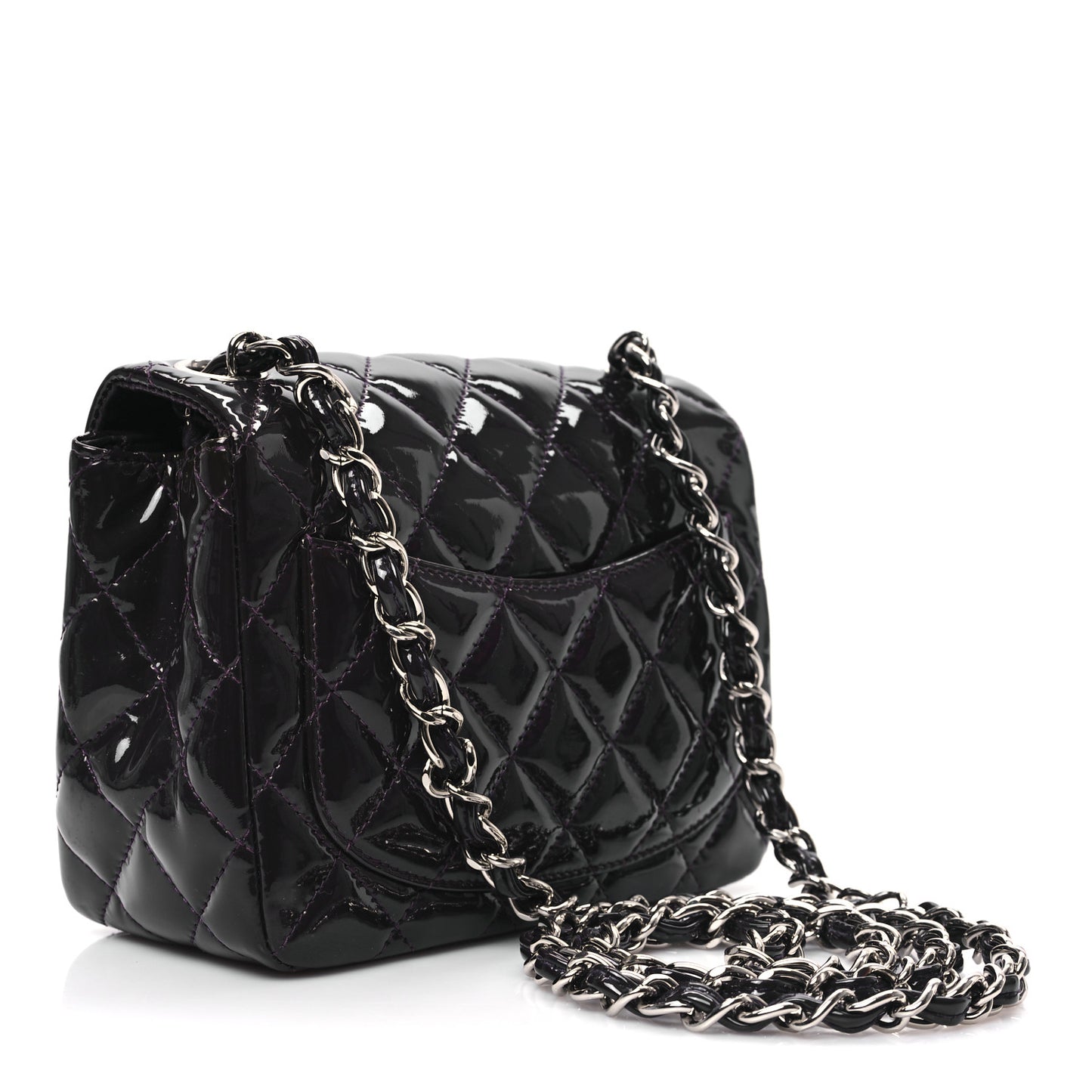 Patent Quilted Mini Square Flap Purple