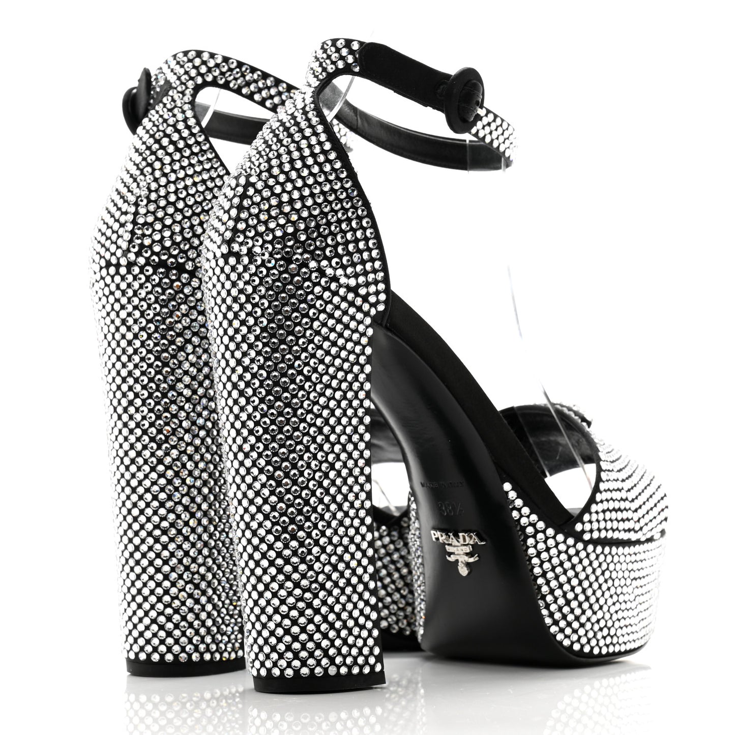 Satin Crystal Triangle Logo 40/135mm Platform Sandals 38.5 Cristal