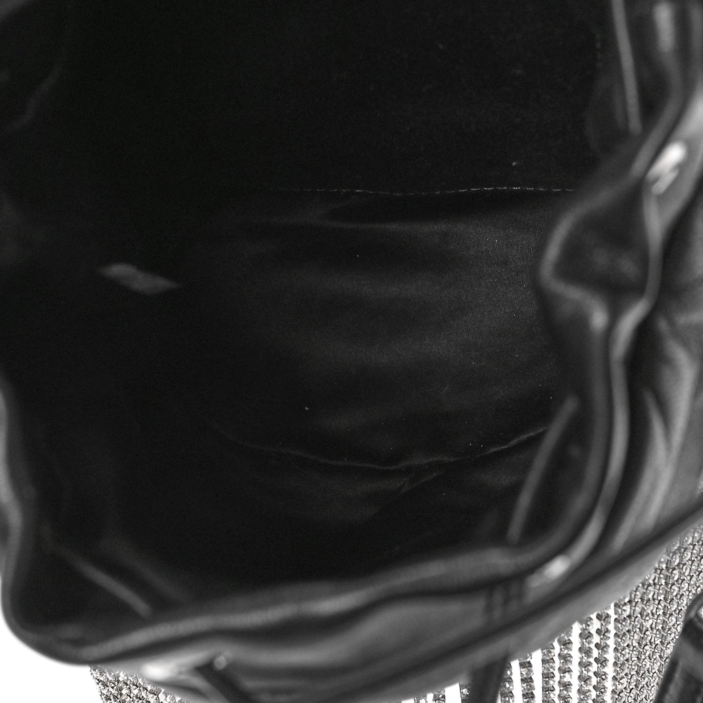 Nappa Crystal Fringe Bucket Bag Black