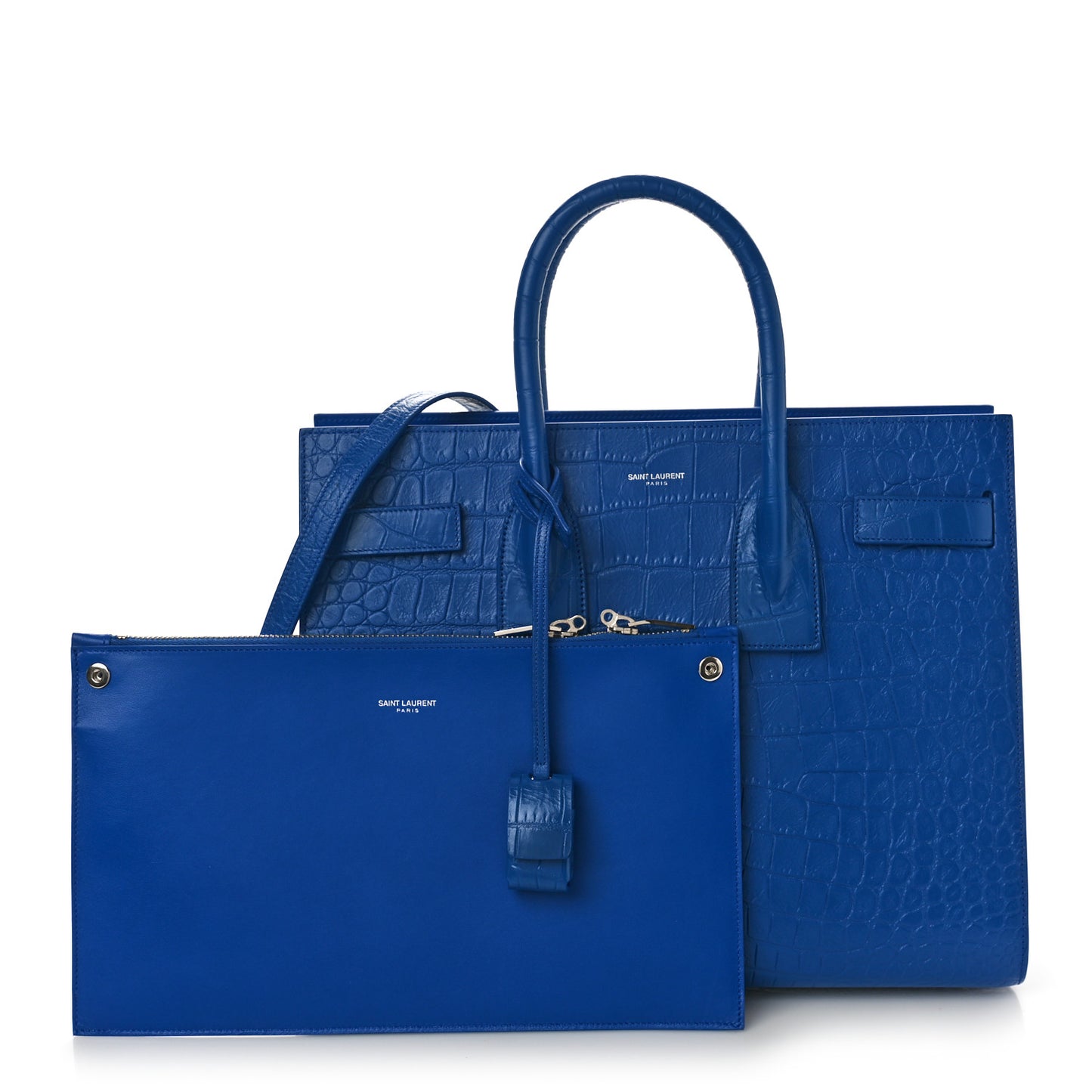 Calfskin Crocodile Embossed Small Sac de Jour Royal Blue