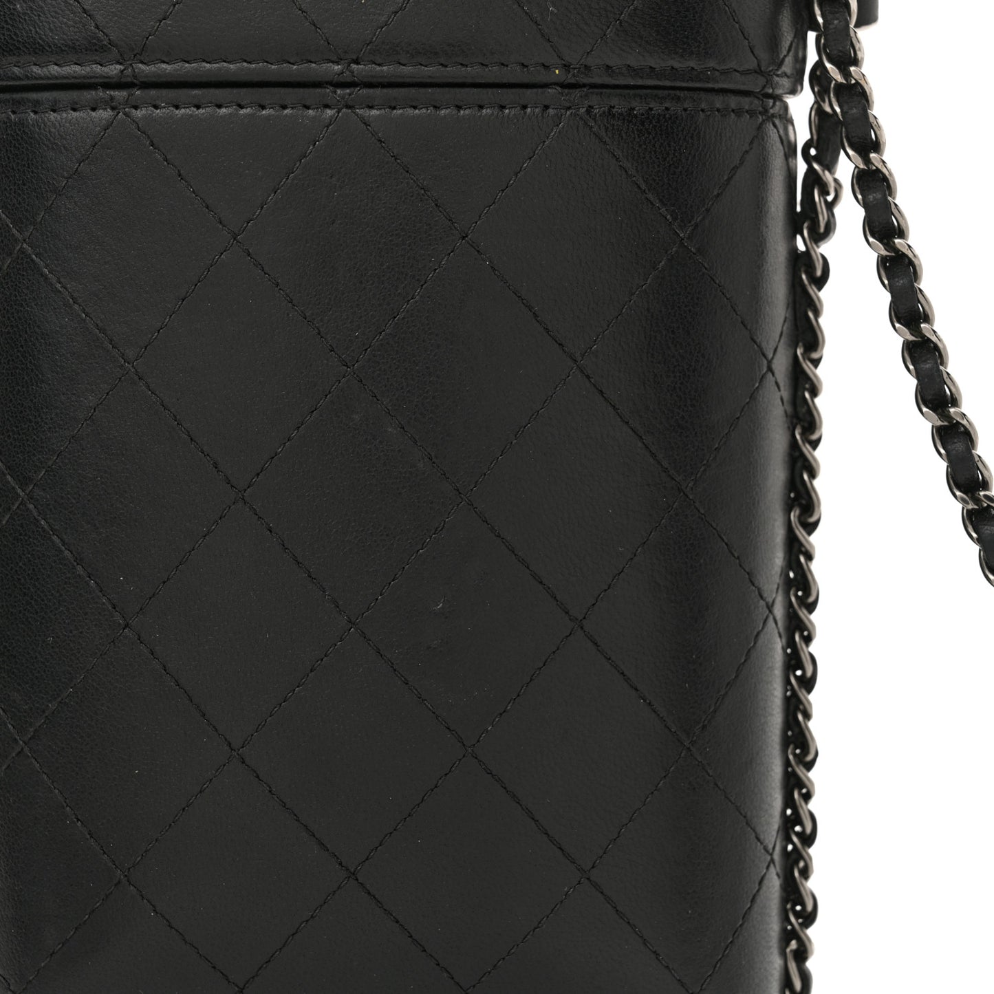 Lambskin Quilted Chain Around Phone Holder Black