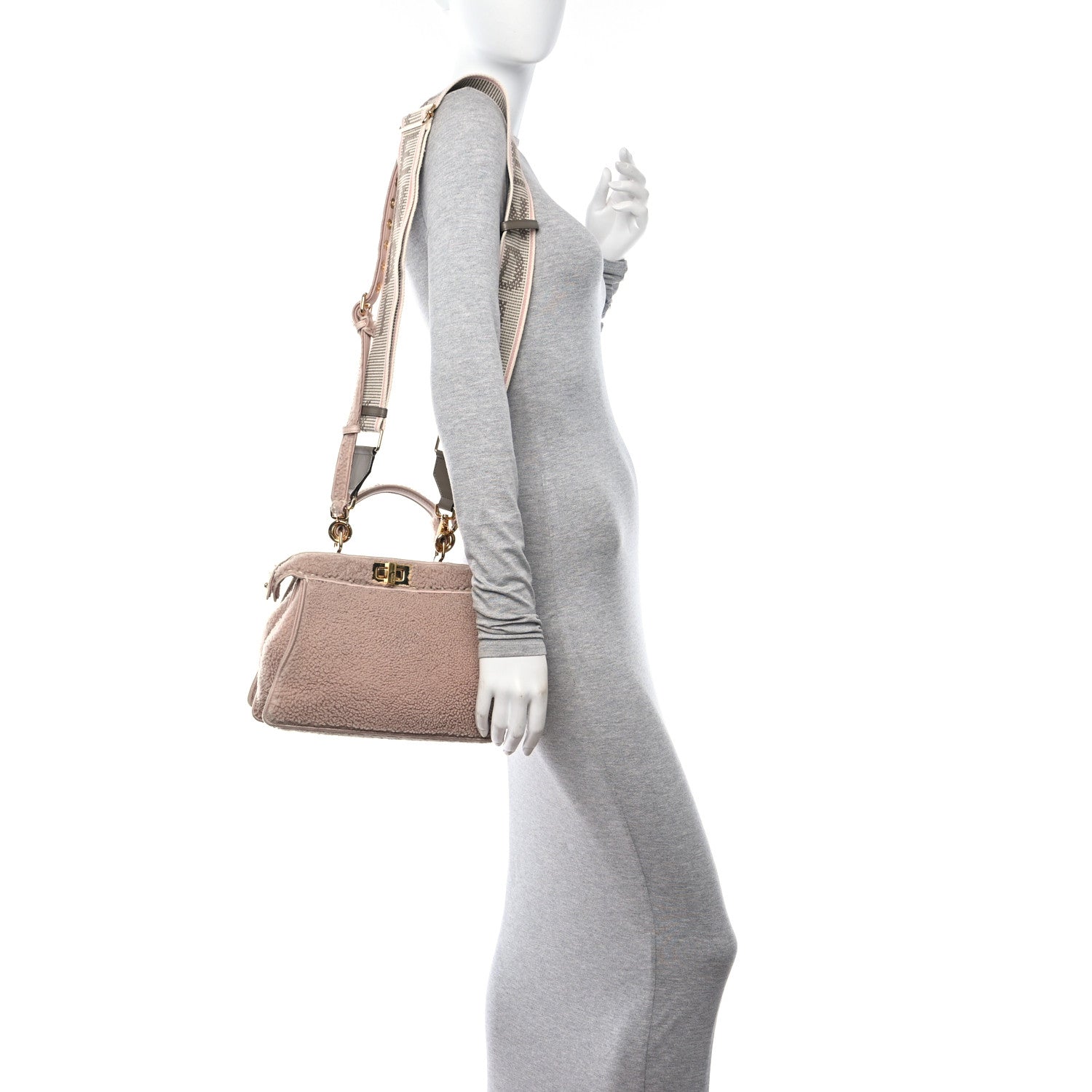 Fendi Curly Shearling Shiny Nappa Small Peekaboo I SEE U Satchel Rosa Plaster 2 of 11