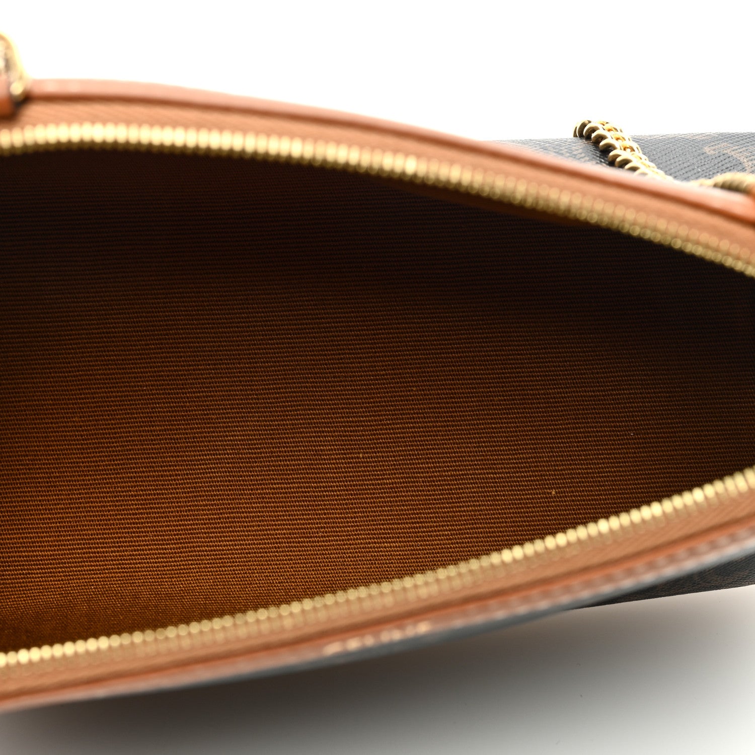 Celine Triomphe Canvas Calfskin Mini Clutch on Chain Tan 5 of 9