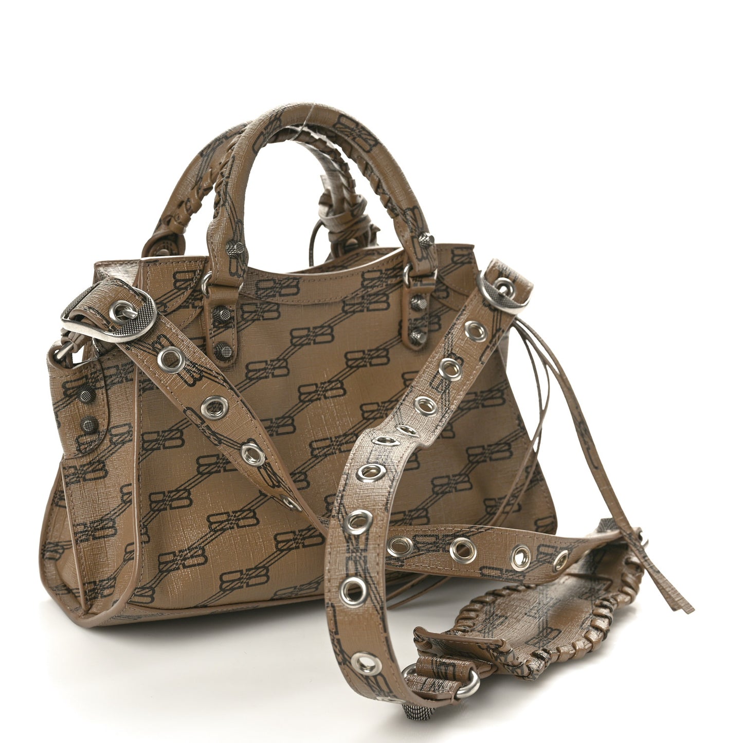 Coated Canvas BB Monogram Neo Cagole Handbag XS Beige Brown