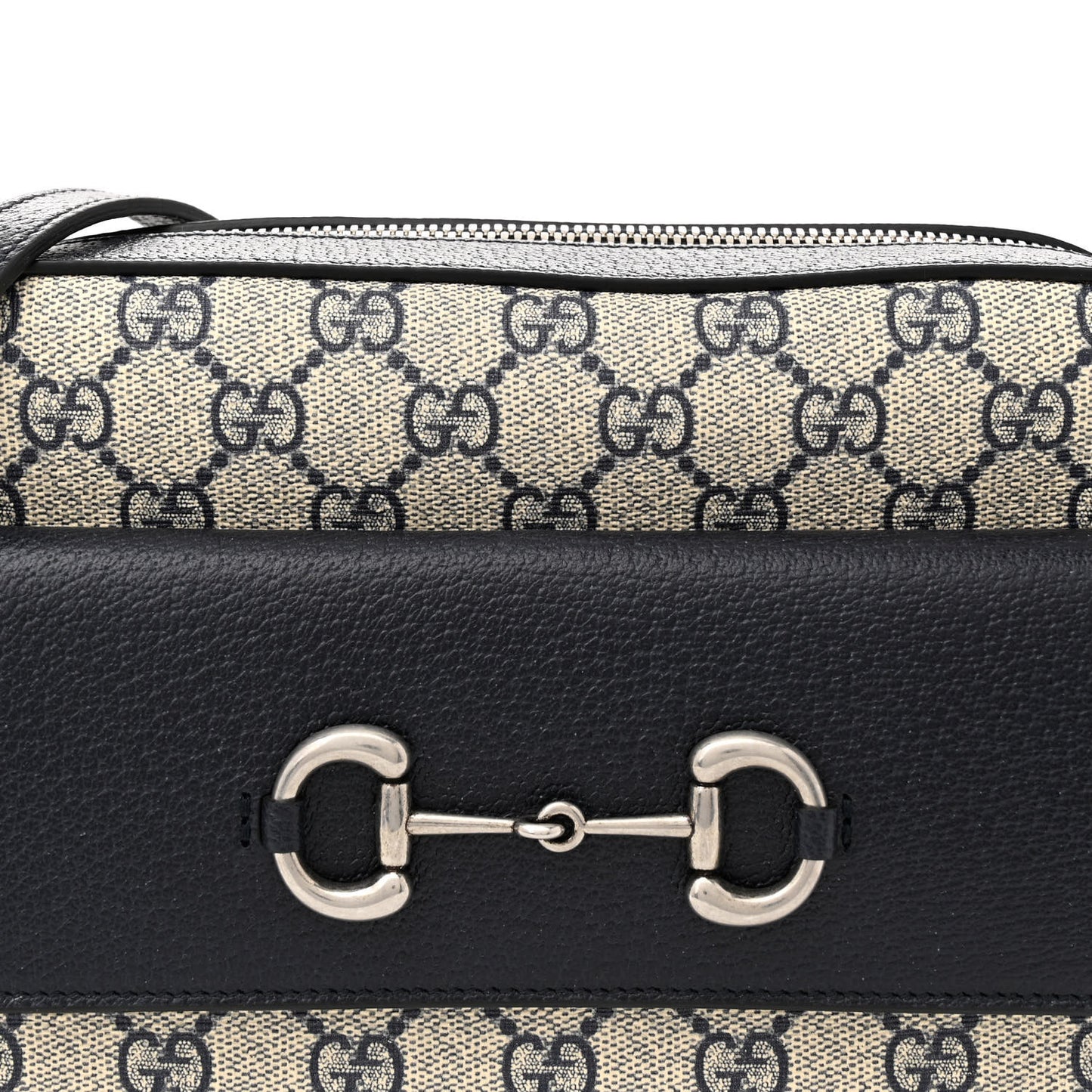 GG Supreme Monogram Textured Dollar Calfskin Small Horsebit 1955 Shoulder Bag Beige Blue