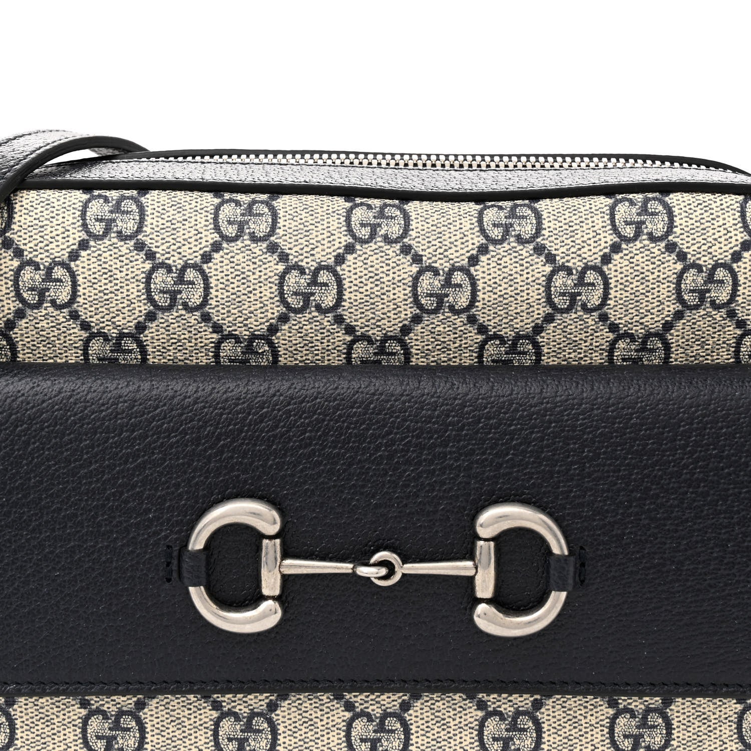 Gucci GG Supreme Monogram Textured Dollar Calfskin Small Horsebit 1955 Shoulder Bag Beige Blue 8 of 12
