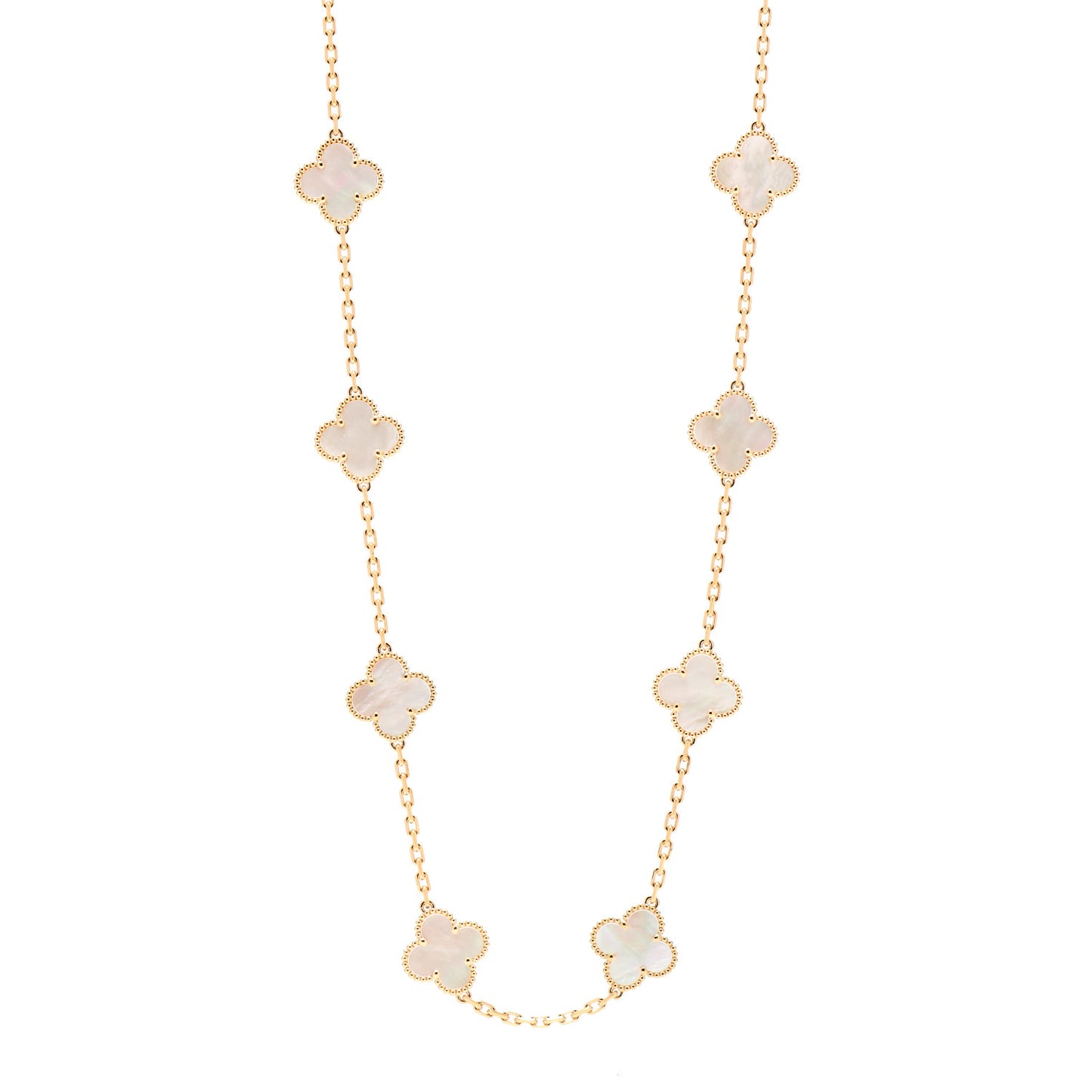 18K Yellow Gold Mother of Pearl 20 Motifs Vintage Alhambra Necklace