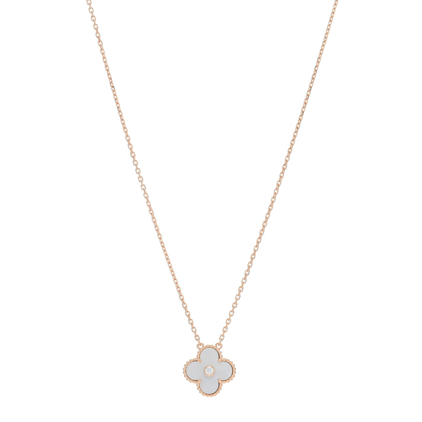 18K Rose Gold Diamond Mother of Pearl Vintage Alhambra Pendant Necklace
