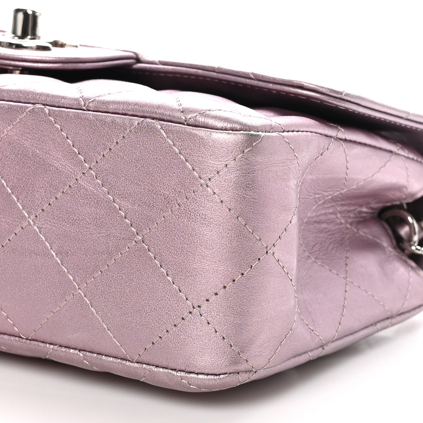 Metallic Calfskin Quilted Mini Rectangular Flap Pink