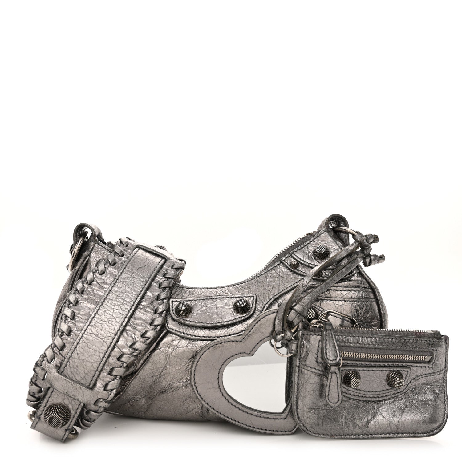 Balenciaga Metallic Agneau Arena Le Cagole Shoulder Bag XS Silver