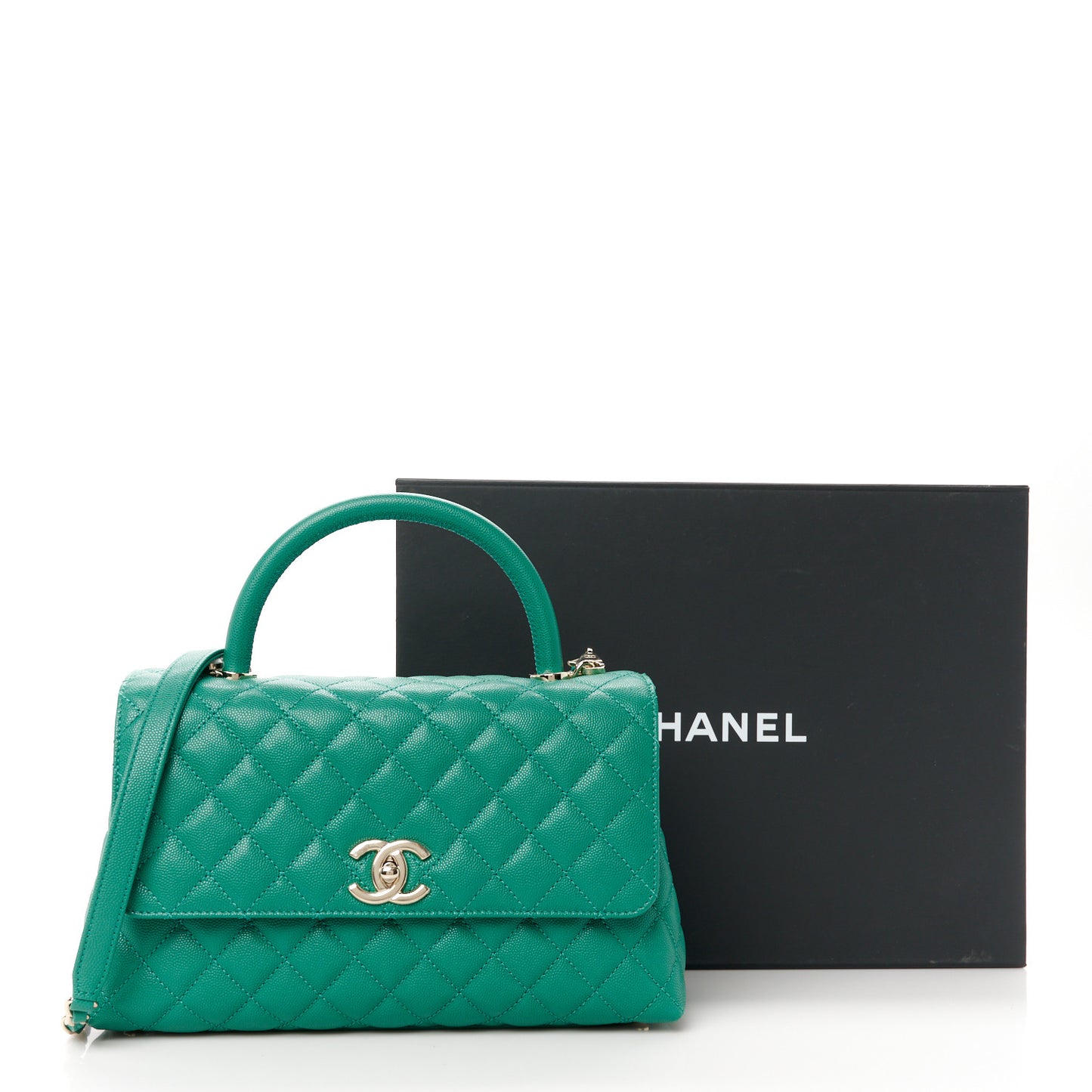 Caviar Quilted Small Coco Handle Flap Green