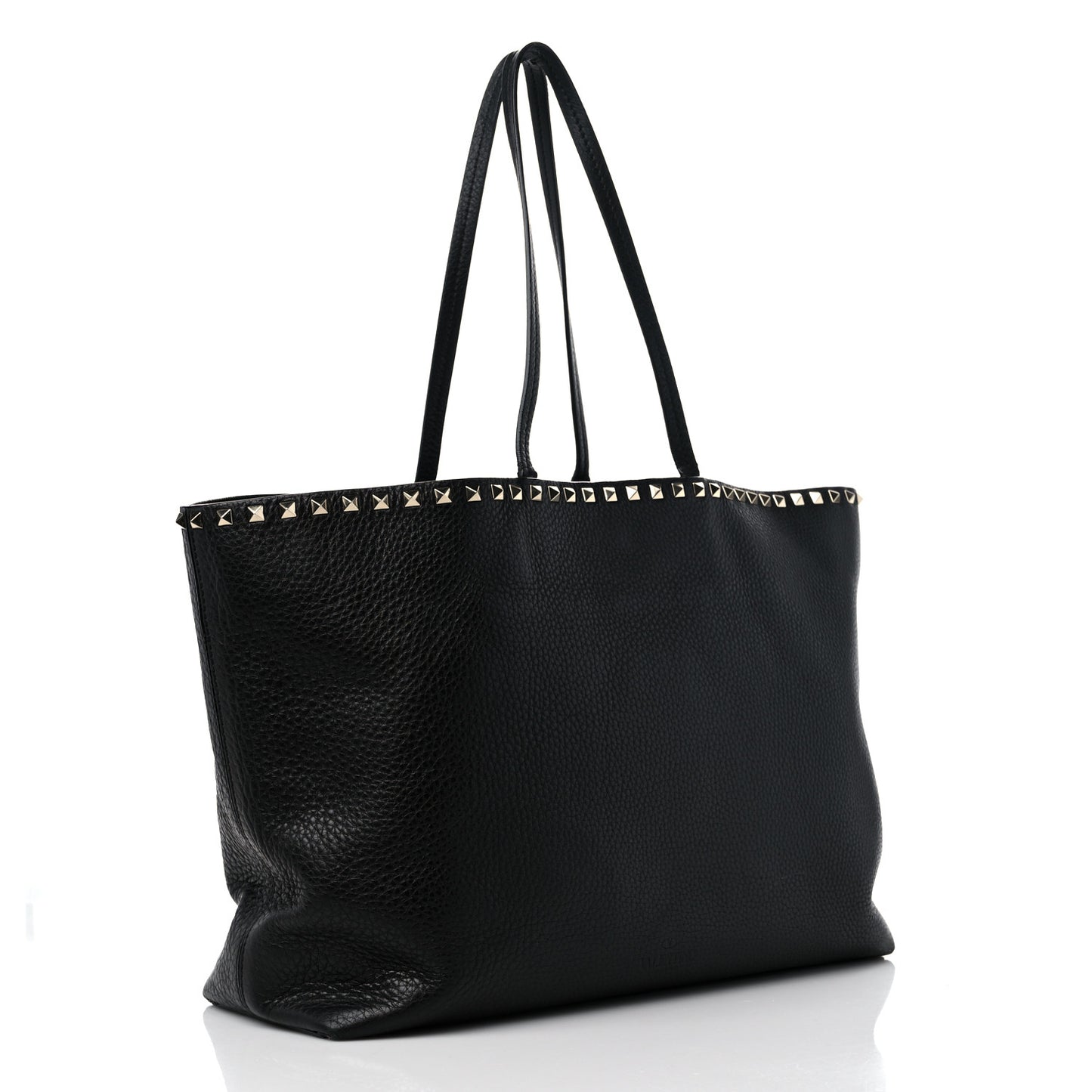 Grained Calfskin Rockstud Shoulder Tote Black