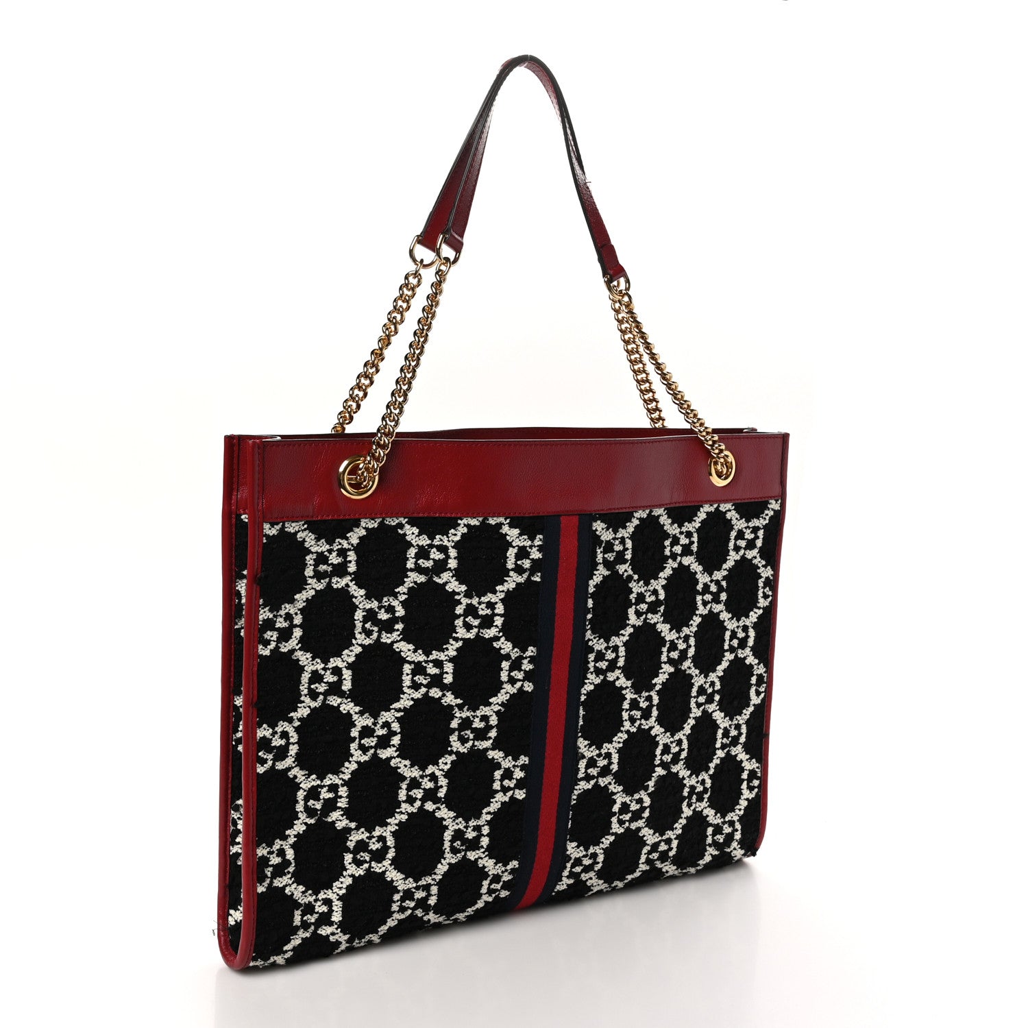 Gucci Tweed GG Monogram Large Rajah Chain Tote Romantic Cherry Black White 4 of 13