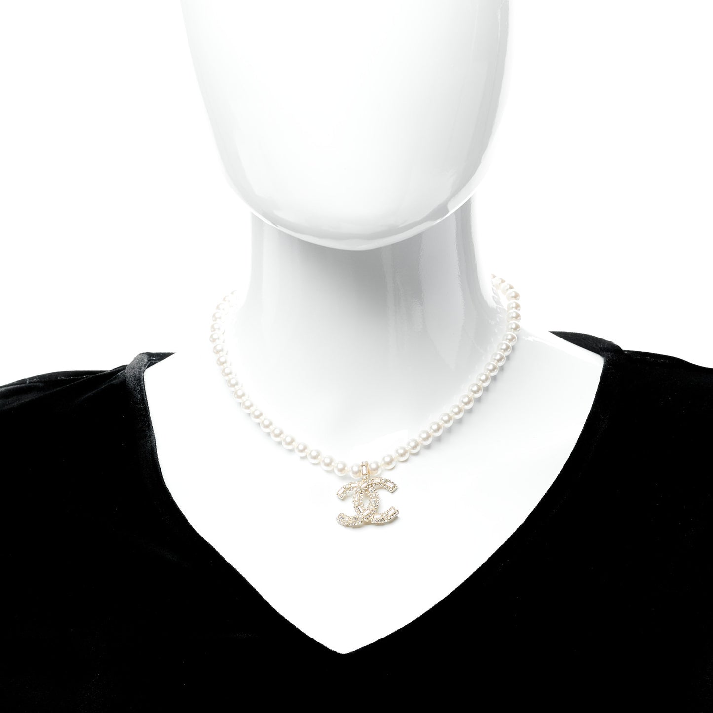 Pearl Crystal Baguette CC Short Necklace Gold