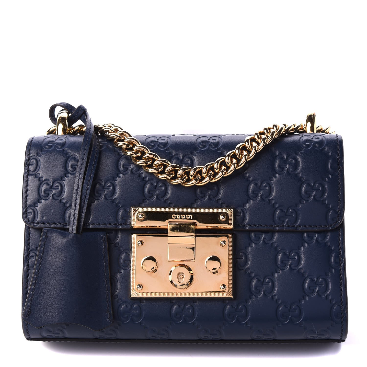 Gucci Guccissima Small Padlock Shoulder Bag Blue Agata 571246