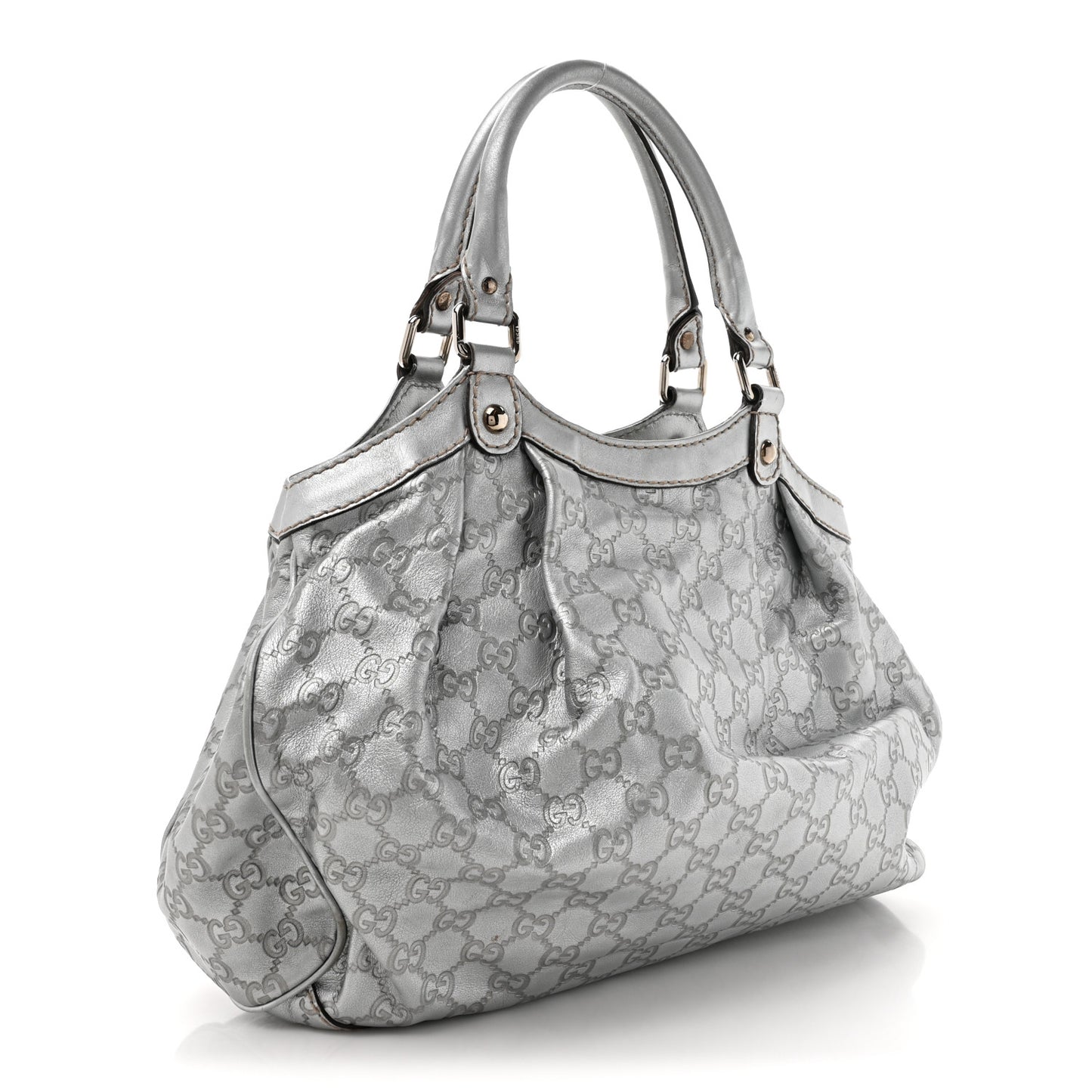 Metallic Guccissima Medium Sukey Tote Silver