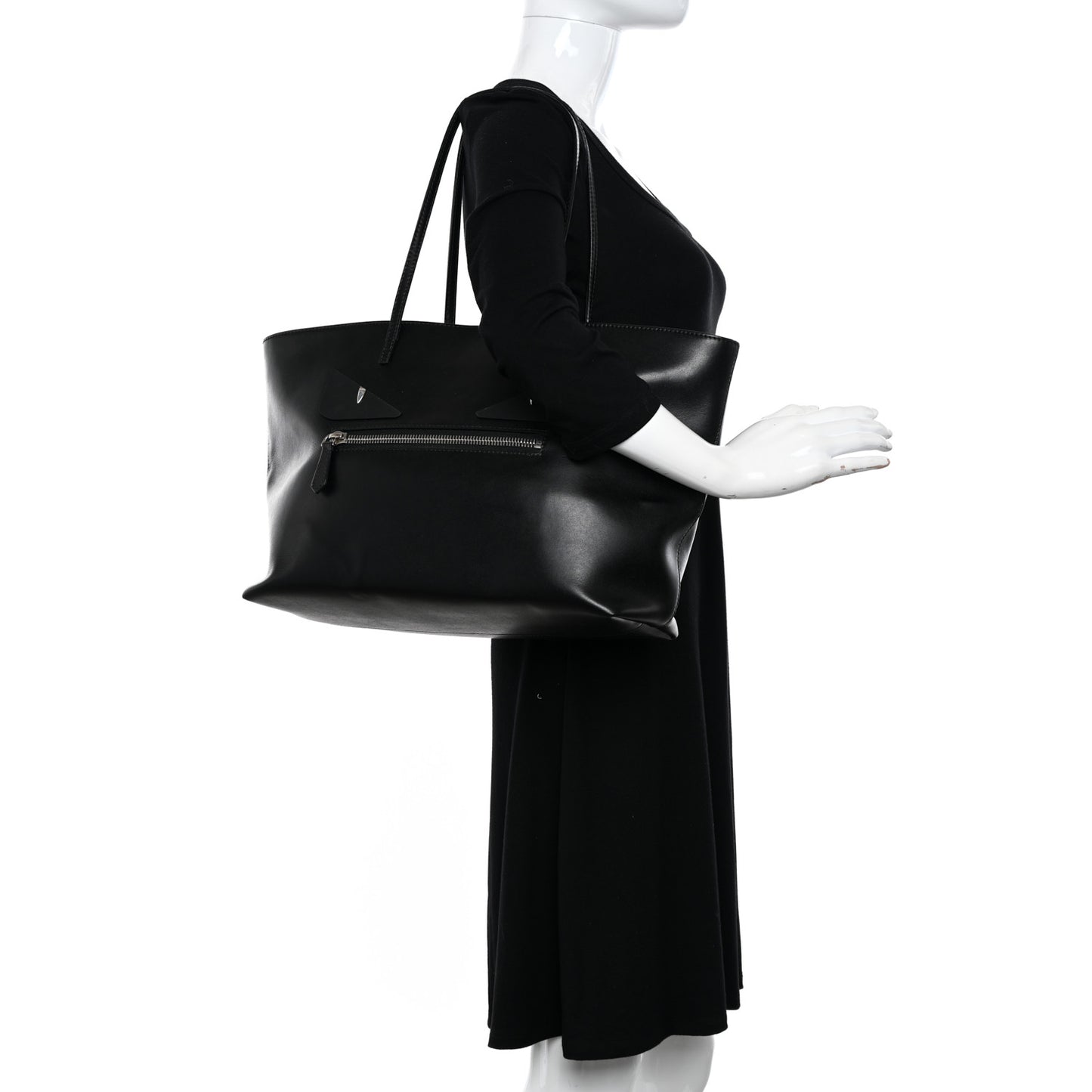 Vitello Liberty Lucido Metal Monster Eyes Medium Roll Tote Black