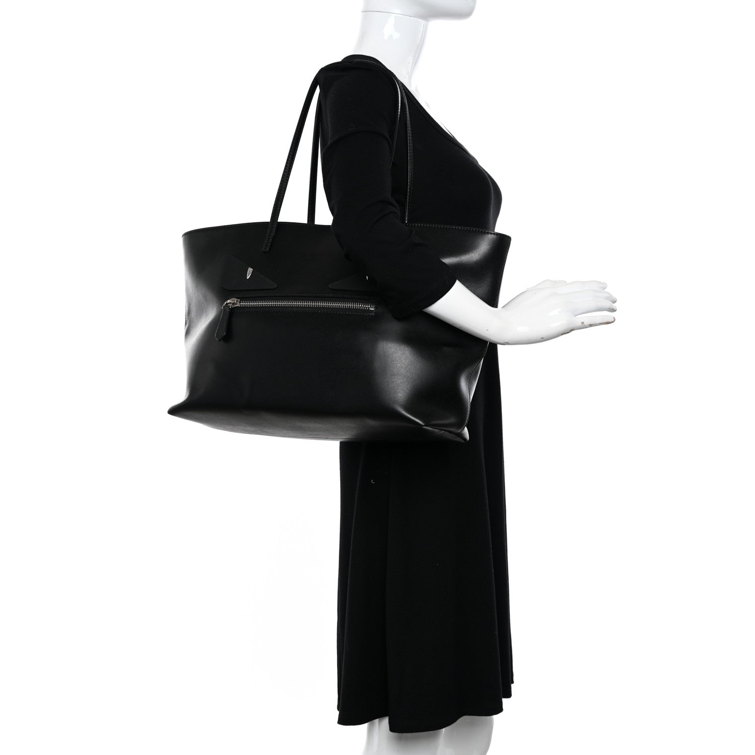 Fendi Vitello Liberty Lucido Metal Monster Eyes Medium Roll Tote Black 2 of 11