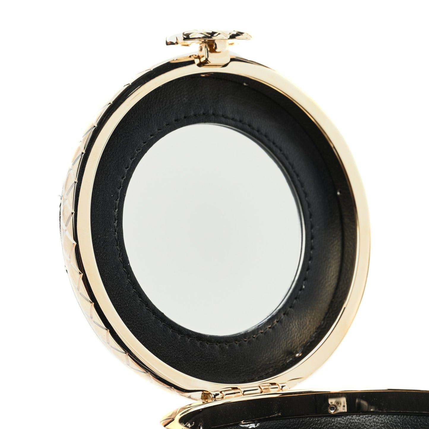 Metal Lambskin Quilted Mini Lock Frame Vanity Clutch Black