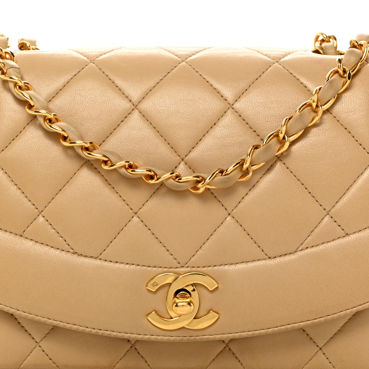 Lambskin Quilted Small Single Flap Beige