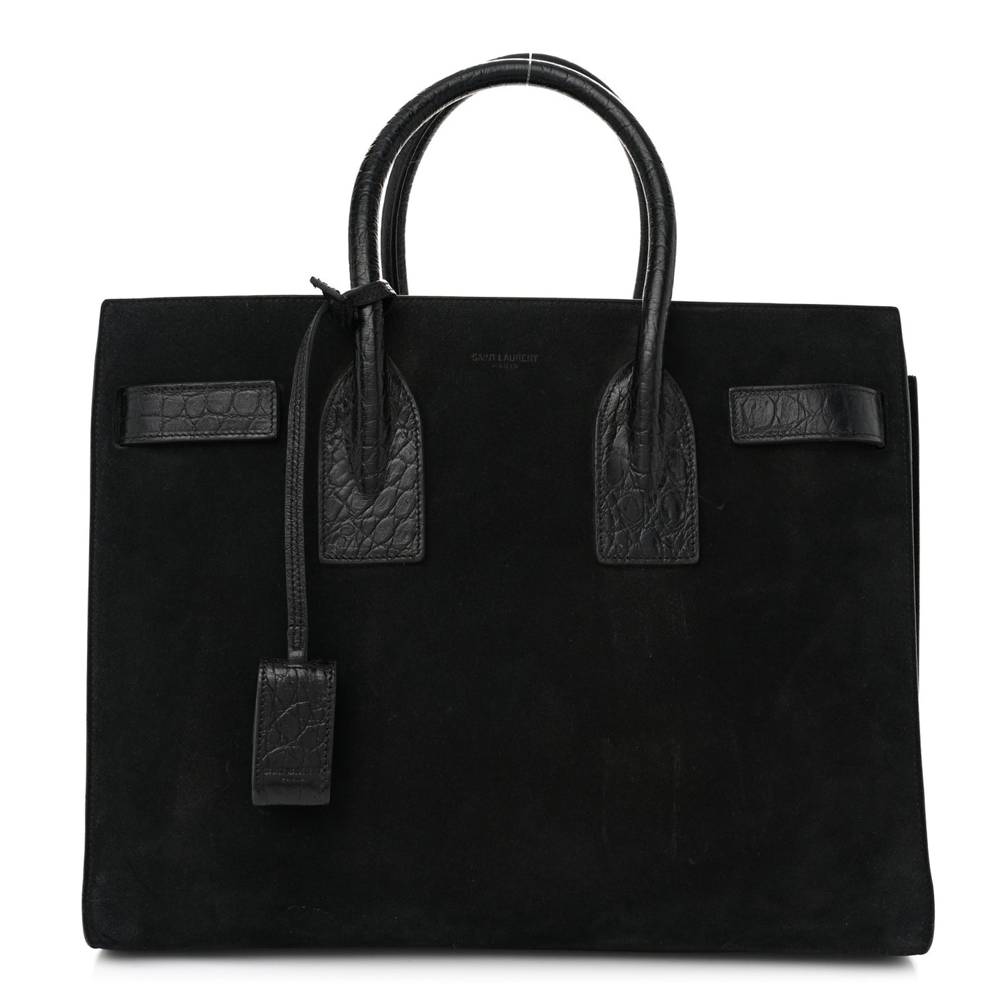 Suede Crocodile Embossed Small Sac De Jour Black