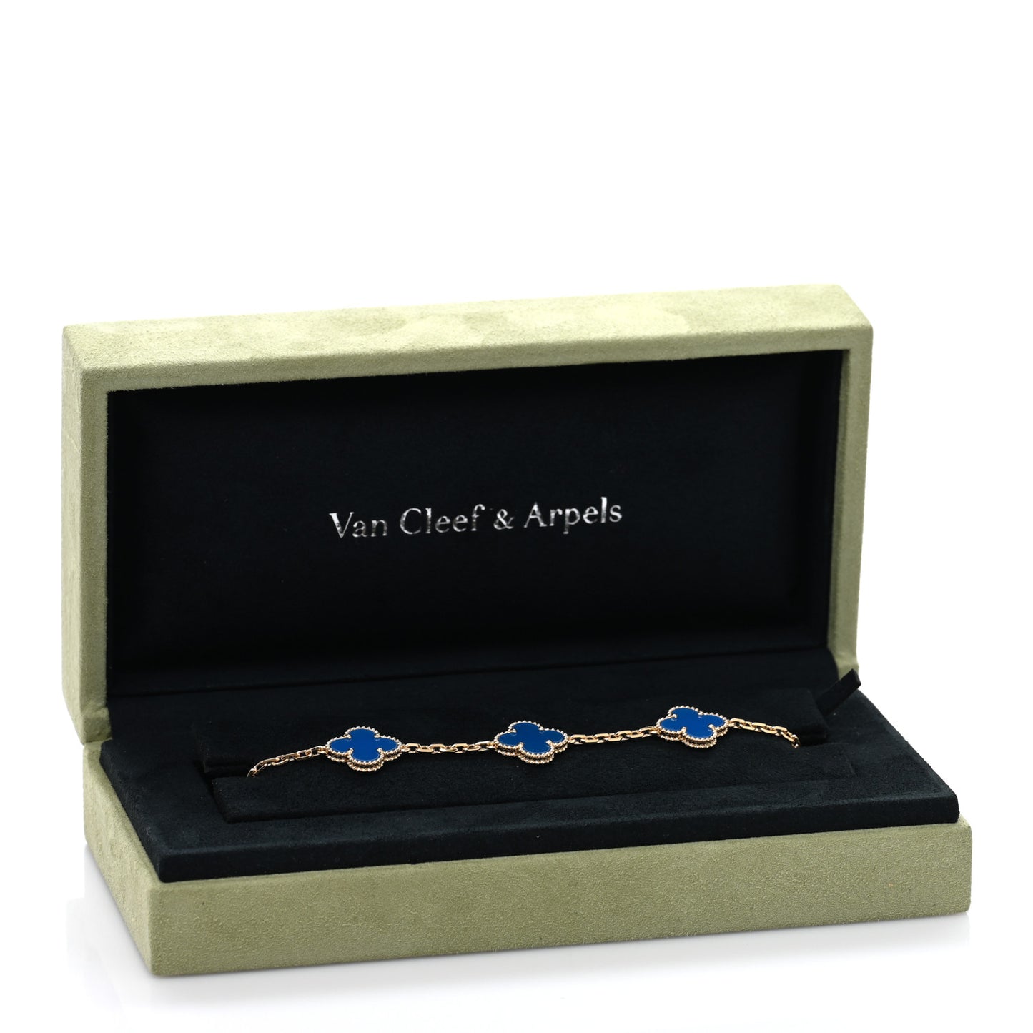18K Yellow Gold Blue Agate 5 Motifs Vintage Alhambra Bracelet