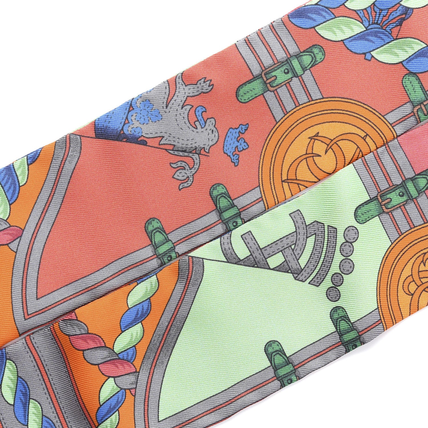 Hermes Silk Grande Tenue Twilly Vert Orange Corail 3 of 5