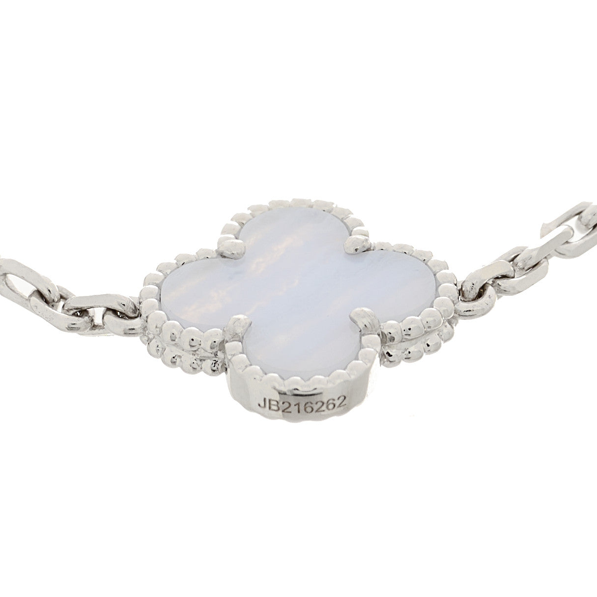 18K White Gold Chalcedony 5 Motifs Vintage Alhambra Bracelet