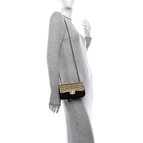 Metal Tweed Logo CC Minaudiere Flap Bag Black Gold