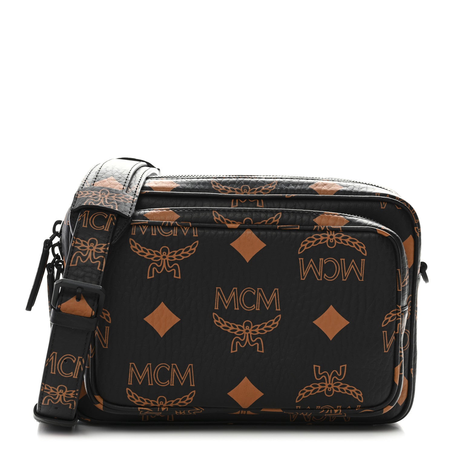 MCM Maxi Visetos Aren Crossbody Black Cognac 1759684 – FASHIONPHILE